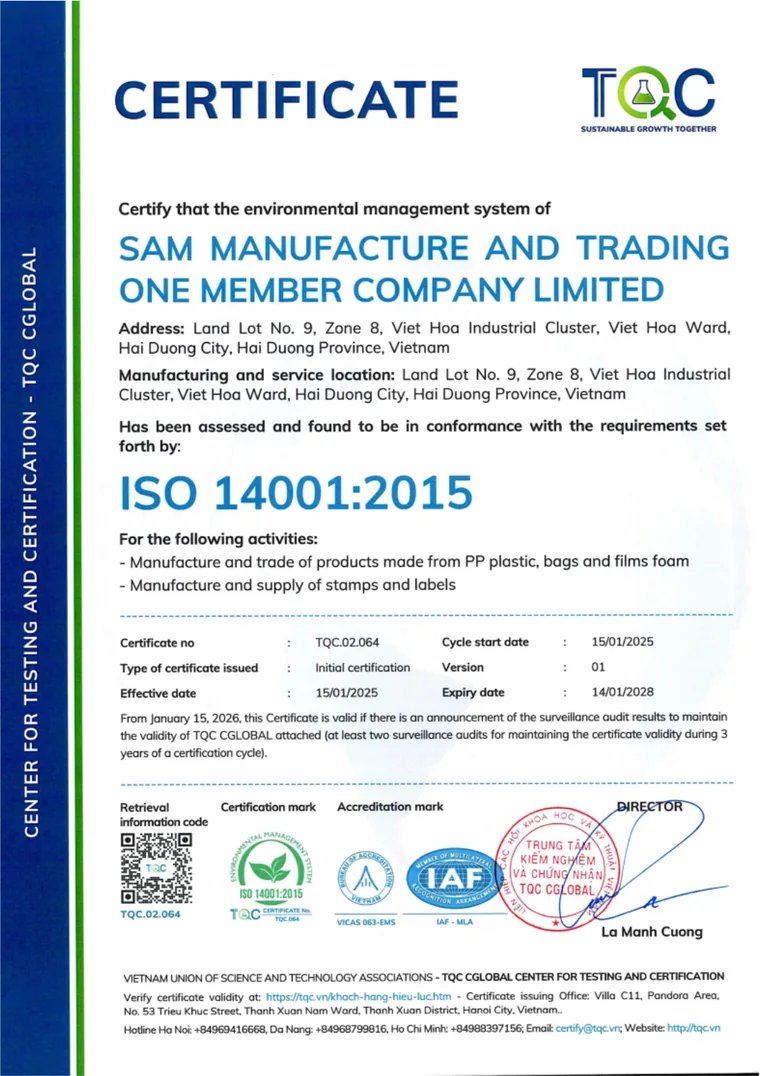 Giấy chứng nhận ISO 14001:2015